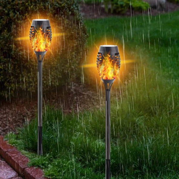 2 Adet Dış Mekan Bahçe Güneş Enerjili Alev Işığı Su Geçirmez Peyzaj Lambası 12 LED - 5