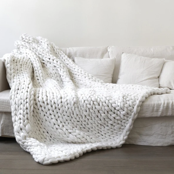 Moda El Yapımı Polyester Battaniye 60x60 cm Gri - 2