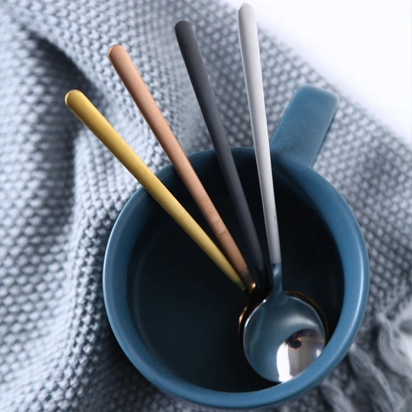 Mini Paslanmaz Çelik Kahve Kaşığı 13cm Gümüş - 5