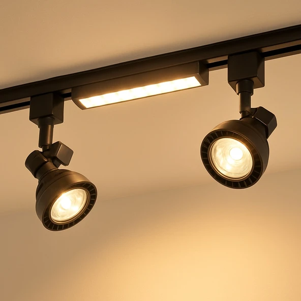 Modern Profesyonel Aydınlatma Seti 3'lü LED Ray ve Tavan Spot Lamba Günışığı 3200K