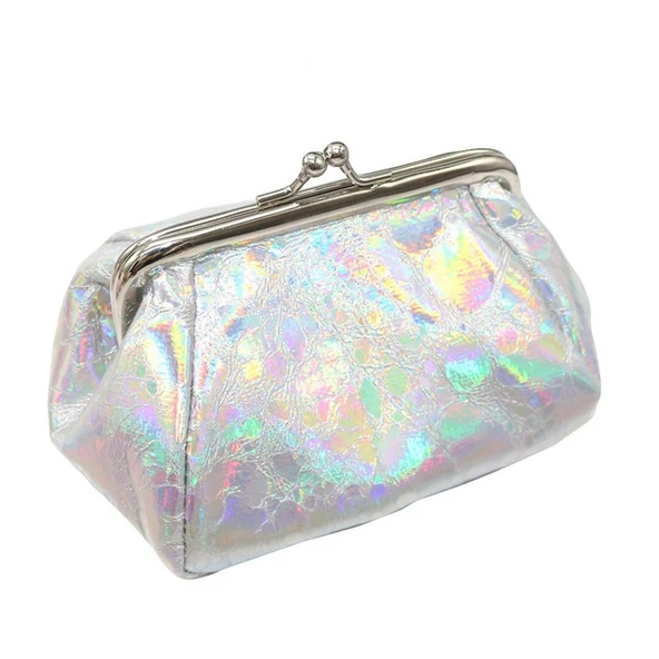 Yaratıcı Büyük Kapasiteli Gümüş Lazer Kumaş Bozuk Para Cüzdanı ve Makyaj Çantası 13x9x9.5 cm