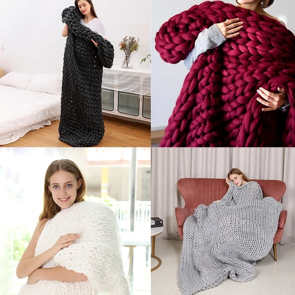 Moda El Yapımı Polyester Battaniye 60x60 cm Gri - 7