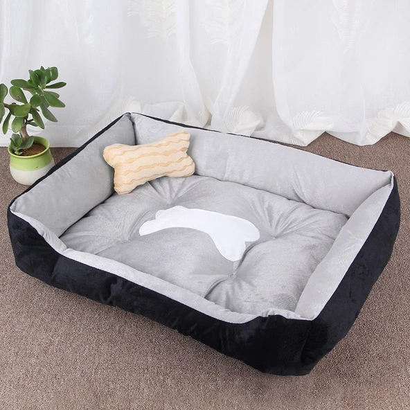Köpek Kemik Desenli Büyük Yumuşak Sıcak Evcil Hayvan Köpek Kedi Mat Battaniye XS 50x40x15cm Siyah Gri - 2