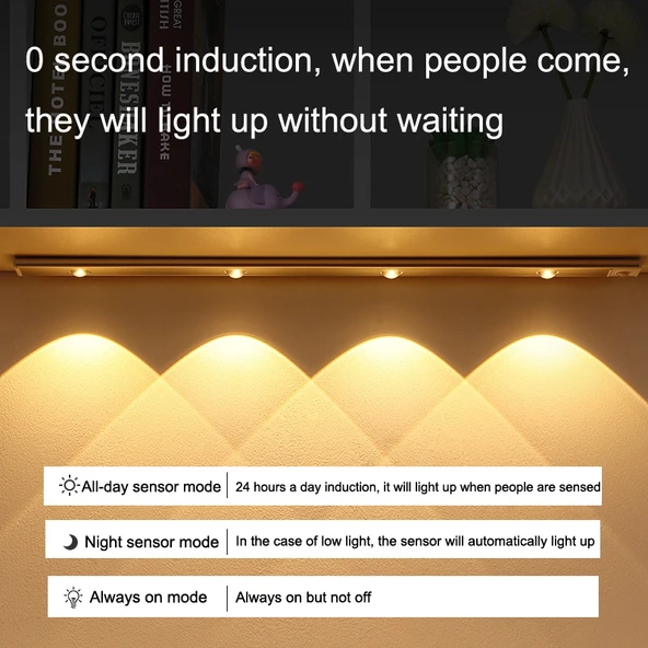 Ultra İnce Akıllı LED İnsan Vücudu Sensörlü Işık Çubuğu 40cm Uzunluk Uzay Gümüşü - 6