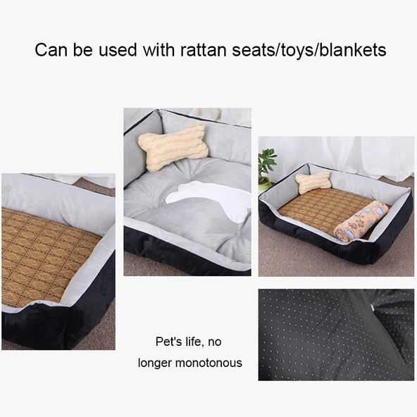 Köpek Kemik Desenli Büyük Yumuşak Sıcak Evcil Hayvan Köpek Kedi Mat Battaniye XS 50x40x15cm Siyah Gri - 4