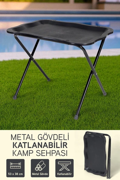 İronika Metal Gövdeli Portatif Katlanabilir Kamp Piknik Balkon Sehpası Masası Siyah