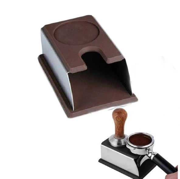 Paslanmaz Çelik Silikon Espresso Kahve Tamper Standı Barista Aracı Toz Pedli Kahve Dövücü Standı Kahverengi
