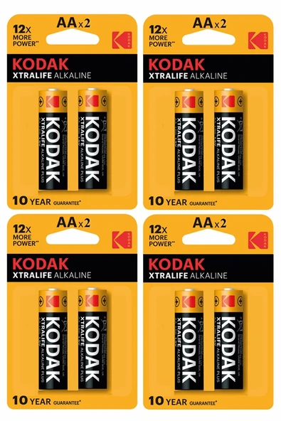 Xtralife Alkalin Kalem Pil AA 8 Adet Kodak Kaliteli Uzun Ömürlü 1.5 V Kalem Pil Orjinal Kumanda Fener Saat Cihazlar