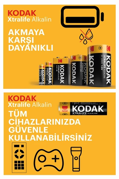Xtralife Alkalin Kalem Pil AA 8 Adet Kodak Kaliteli Uzun Ömürlü 1.5 V Kalem Pil Orjinal Kumanda Fener Saat Cihazlar - 3