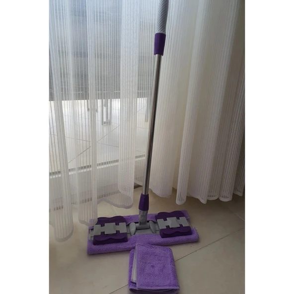 Teleskobik Cam Yer Tavan Silme - İstediğin Bezi Tak Kullan - 4 Mandallı -Yedek Bezli Mop Seti - 7