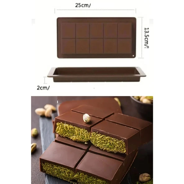 Meşhur Dubai Çikolatası Kalıbı Silikon - Büyük Tablet Çikolata Mum Kek Kalıbı Pasta Kalıbı - 4