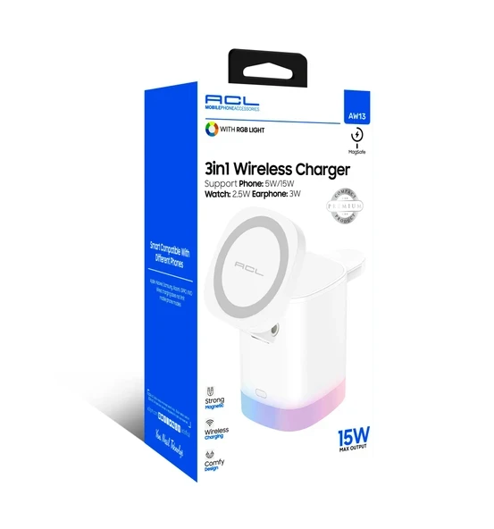 Acl 3in1, 15 Watt Katlanabilir Wireless Şarj Standı AW13 - 1