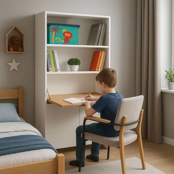 Kitaplıklı ve Açılabilir Çalışma Masalı Çok Amaçlı Ünite-%100 MDF - Resim 4