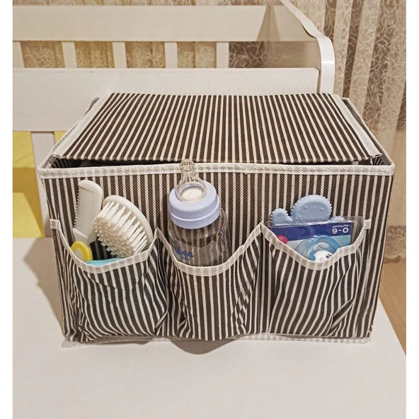 Tutturma Aparatlı Bebek Beşik Başucu Düzenleyici Kapaklı 5 Bölmeli Organizer - 7