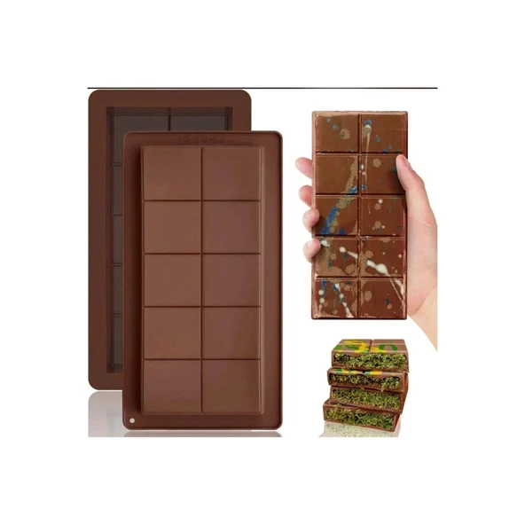 Meşhur Dubai Çikolatası Kalıbı Silikon - Büyük Tablet Çikolata Mum Kek Kalıbı Pasta Kalıbı - 6