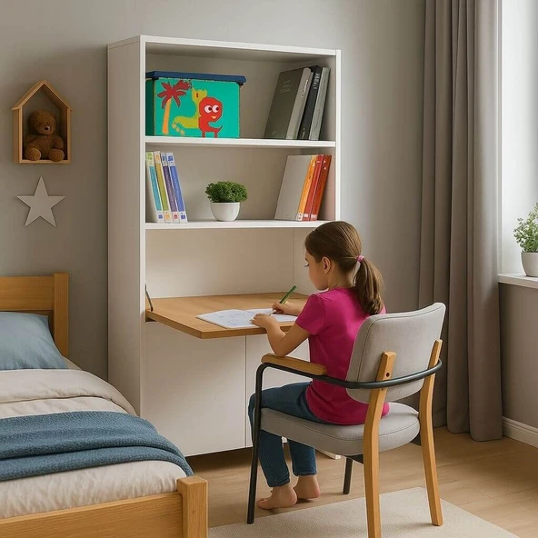 Kitaplıklı ve Açılabilir Çalışma Masalı Çok Amaçlı Ünite-%100 MDF - Resim 3