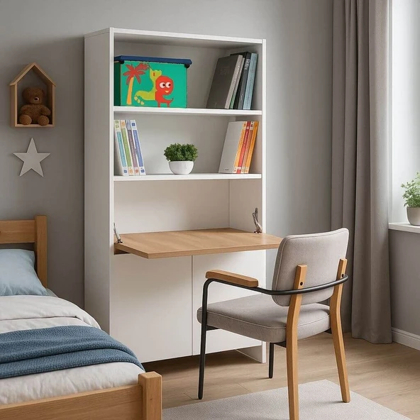 Kitaplıklı ve Açılabilir Çalışma Masalı Çok Amaçlı Ünite-%100 MDF ürün görseli