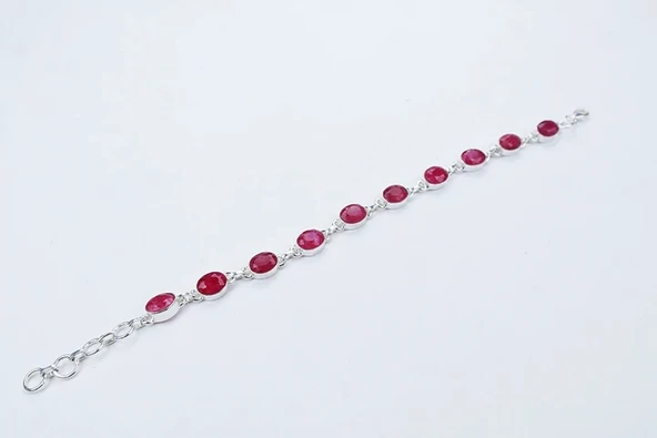 925 Ayar Yakut Taşlı Gümüş Bileklik