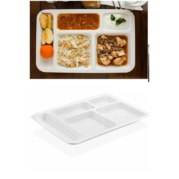 1 Adet  5 Bölmeli Kırılmaz Tabldot Tabak Self Servis Yemekhane Okul Lokanta Tabildot (40 cm x28 cm) - 6
