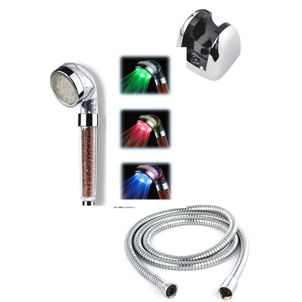 Renk Değiştiren Led Işıklı Duş Başlığı Seti- Hortum Askı Seti (Pilsiz- Elektriksiz) - 7