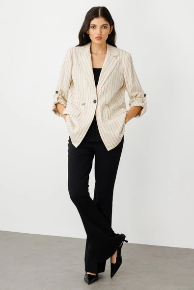 Ekol Kadın Çizgili Kapak Cepli Ceket 25YEKL04112 - 7
