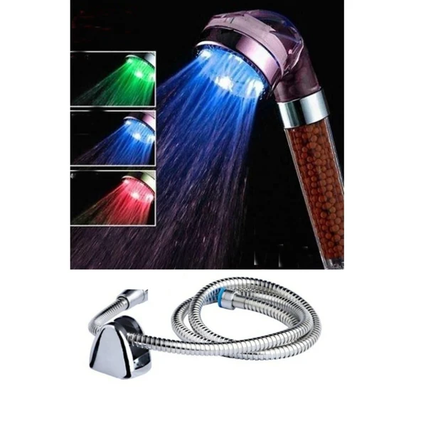 Renk Değiştiren Led Işıklı Duş Başlığı Seti- Hortum Askı Seti (Pilsiz- Elektriksiz) - 10