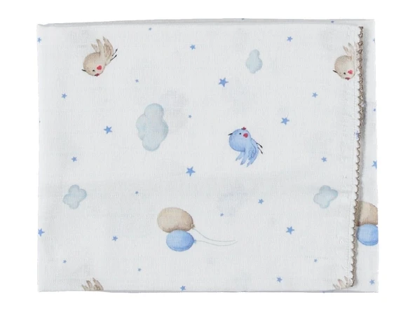 Bebek Müslin Battaniye Tek Kat Pamuklu Balonlu Kuş Desen 85x90 cm 1–12 Ay - 9