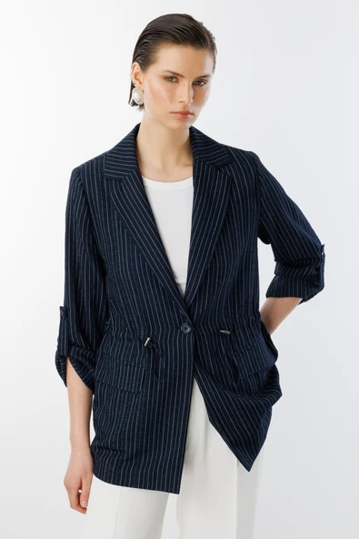 Ekol Kadın Çizgili Kapak Cepli Ceket 25YEKL04112 - 3