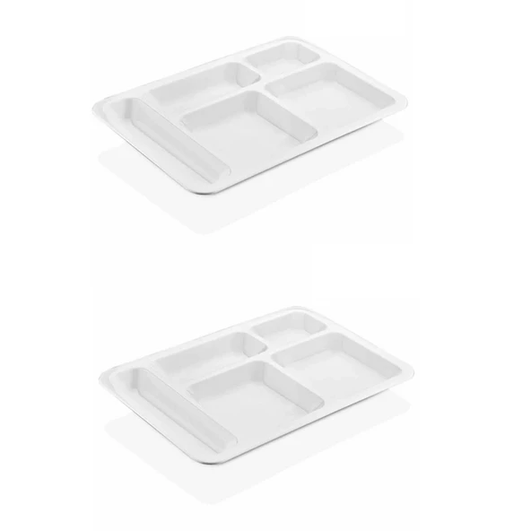 1 Adet  5 Bölmeli Kırılmaz Tabldot Tabak Self Servis Yemekhane Okul Lokanta Tabildot (40 cm x28 cm) - 4
