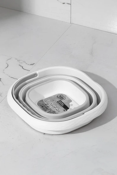Porsima 1175 Damla Katlanabilir Silikon Su Kovası Gri Beyaz Beyaz - Gri - 3