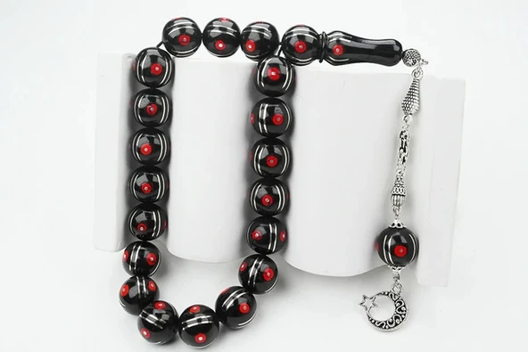 Maskot Mercan Karpuz İşlemeli Oltu Sıkma Tespih - Resim 2