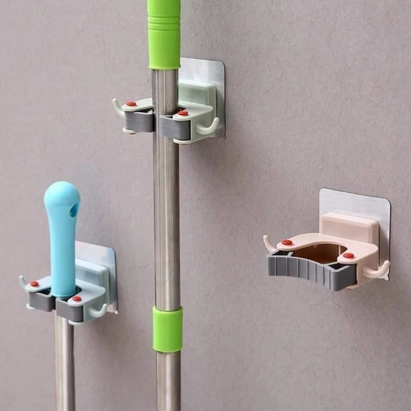 3 Adet Askılı Yapışkanlı Sap Tutucu Banyo Düzenleyici Askı  Mop Paspas Fırça Sapı Tutucu - 11