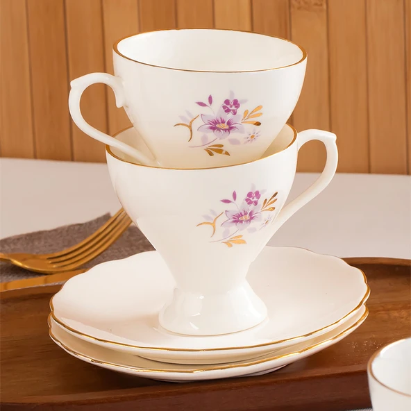 Porsima 4313 Emery 12 Parça Yaldızlı Porselen Kahve Fincan Takımı - 4