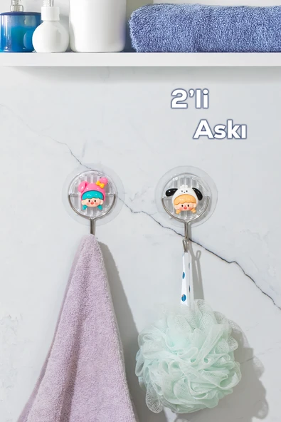 Porsima 085 2 Adet Figür Desenli Yapışkanlı Banyo Mutfak Askısı - 3