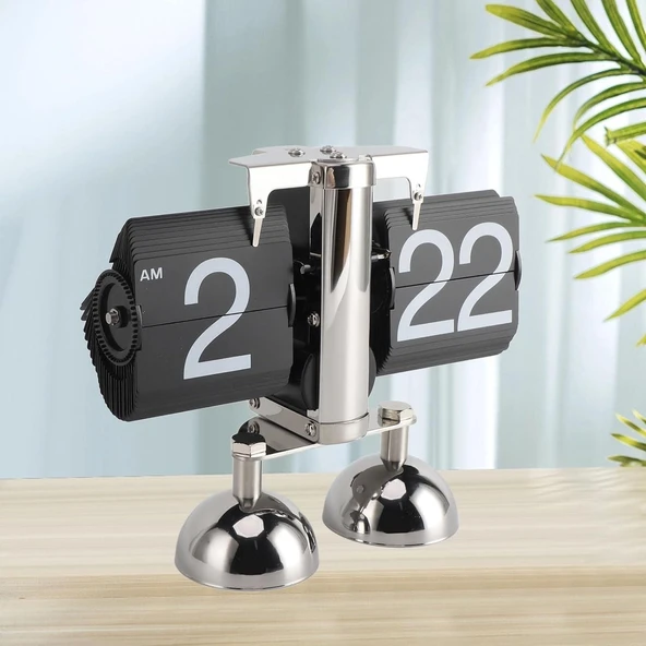 Valkyrie Retro Metanik Yaprak Saat Ev Ofis Masa Saati Paslanmaz Çelik Çift Bacak Siyah - 4