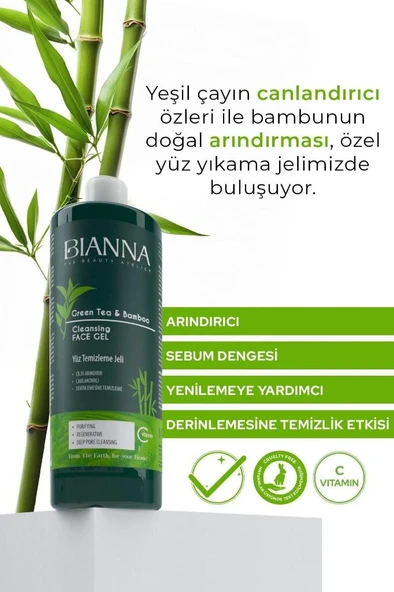 Bianna Yeşil Çay ve Bambu Özlü Yüz Temizleme Jeli 400 ml - 2