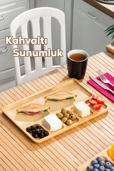 Porsima 2075 6 Bölmeli Bambu Kahvaltı Sunum Tabağı Çerezlik Tabak - 3