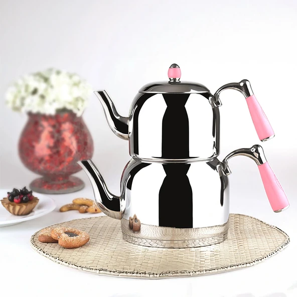 Özkent K-377 Armine Orta Boy Paslanmaz Çelik Çaydanlık Takımı Pem - Resim 2