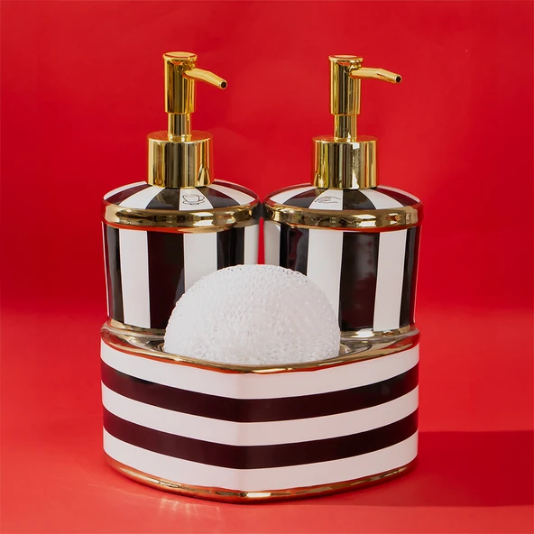 Perotti 16711 Maura Nero 2'li Porselen Sıvı Sabunluk Seti - 3