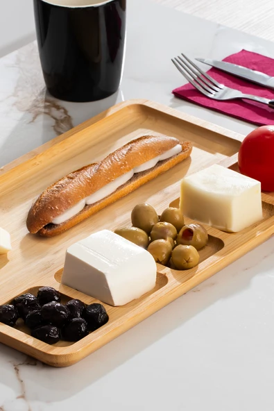 Porsima 2075 6 Bölmeli Bambu Kahvaltı Sunum Tabağı Çerezlik Tabak
