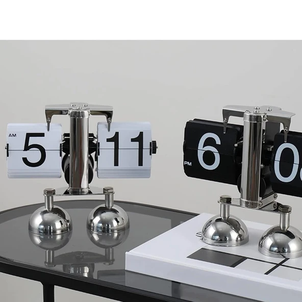 Valkyrie Retro Metanik Yaprak Saat Ev Ofis Masa Saati Paslanmaz Çelik Çift Bacak Siyah - 7