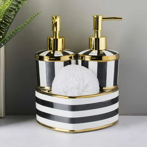 Perotti 16711 Maura Nero 2'li Porselen Sıvı Sabunluk Seti - 2