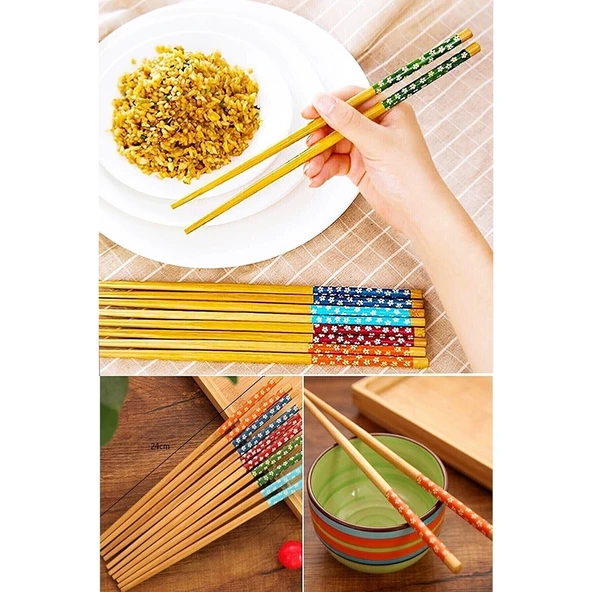 Bambu Chopstick Çubuk Yemek Çubuğu Yıkanabilir Tekrar Kullanılabilir (3 Çift- 6 Adet ) - 6