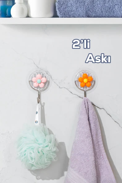 Porsima 084 2 Adet Papatya Desenli Yapışkanlı Banyo Mutfak Askısı - 3