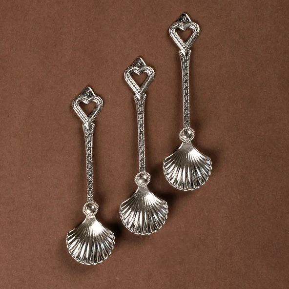 Porsima 4320 3lu Gümüş Metal Deniz Kabuğu Şeker Kaşığı