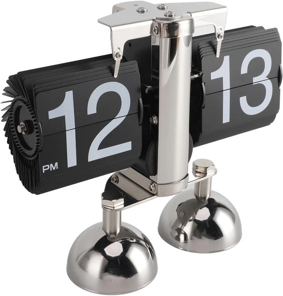 Valkyrie Retro Metanik Yaprak Saat Ev Ofis Masa Saati Paslanmaz Çelik Çift Bacak Siyah - 6