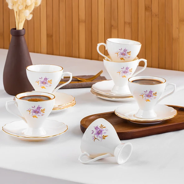 Porsima 4313 Emery 12 Parça Yaldızlı Porselen Kahve Fincan Takımı - 3