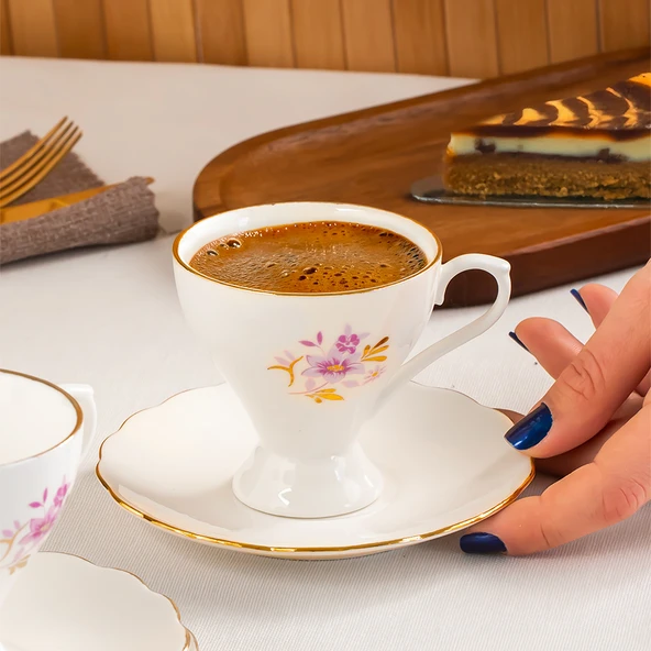 Porsima 4313 Emery 12 Parça Yaldızlı Porselen Kahve Fincan Takımı