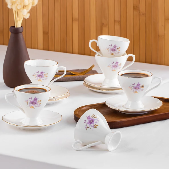 Porsima 4313 Emery 12 Parça Yaldızlı Porselen Kahve Fincan Takımı - 2