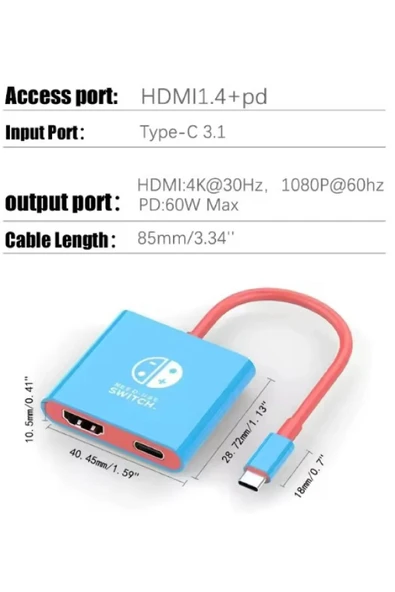 silabor 2'si 1 arada USB-C /Type-C - HDMI + USB-C /Video Dönüştürücü Switch Steam için Bağlantı İstasyonu - 5